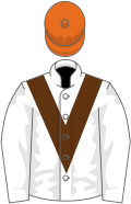 White and brown racing silks