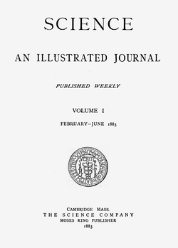 หน้าปกเล่มแรกของวารสาร Science ที่ฟื้นฟูกลับมาในปี 1883