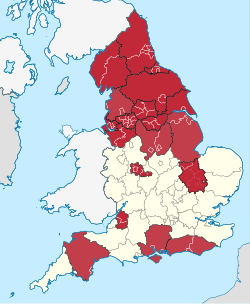 แผนที่แสดงตำแหน่งของ Combined Authorities และ Combined County Authorities ในอังกฤษ