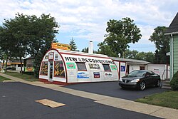 Quonset hut adapted for commercial use in Westland, Michigan