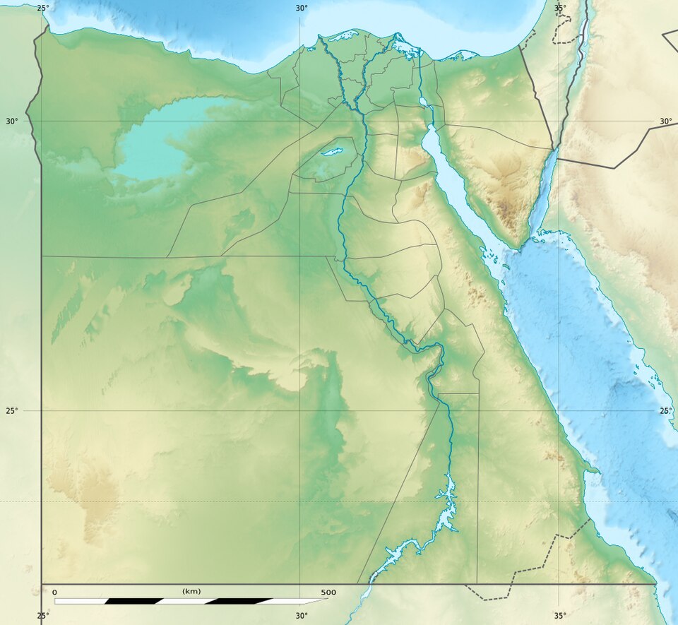 แผนที่แสดงตำแหน่งในอียิปต์ที่เกี่ยวข้องกับการเดินทางของไซมอน เซเมโอนิส