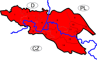 แผนที่แสดงตำแหน่งของเทือกเขาลูซาเทียน