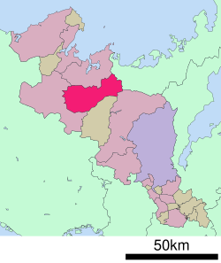 แผนที่แสดงตำแหน่งของเมืองอายาเบะในจังหวัดเกียวโต