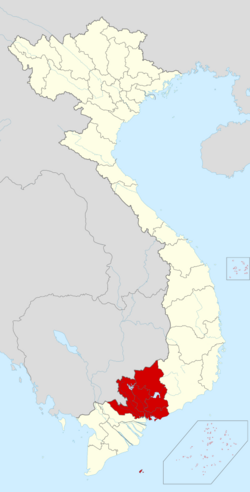 แผนที่แสดงตำแหน่งของภูมิภาคตะวันออกเฉียงใต้ในเวียดนาม