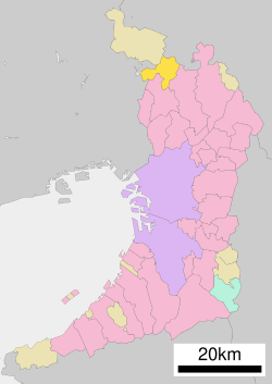 แผนที่แสดงตำแหน่งของเมืองโทโยโนะในจังหวัดโอซาก้า